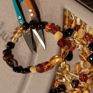 Chunky unisex 7.5 inch Multi Colored Genuine Baltic Amber stretch bead bracelet